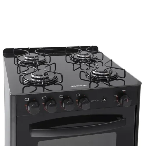 Fogão 4 Bocas Suggar Cook Glass Mesa de Vidro Preto Bivolt - Fgvcg410pt