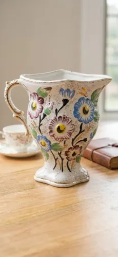 Vaso Decorativo Vintage (1986) - Flores Coloridas em Cerâmica Artesanal