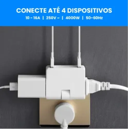 Adaptador Tomada Plug Usb 2 Saídas T Articulado 16a 250v
