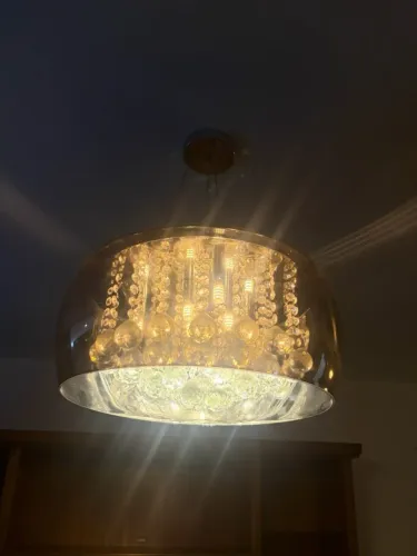lustre pendente de cristal com cúpula de vidro espelhado (estilo metalizado/fumê)