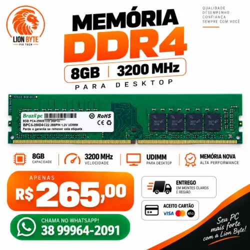 MEMÓRIA DDR4 8GB PARA DESKTOP 3200 Mhz