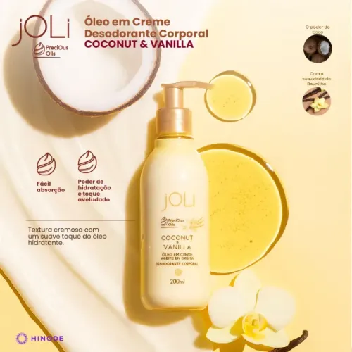 ÓLEO EM CREME DESODORANTE CORPORAL JOLI | COCO E BAUNILHA 200ML | HINODE ORIGINAL