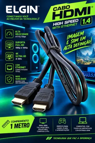 Cabo HDMI ELGIN 01 Metro High Speed With Ethernet 1.4 1080p, 1440p 4K @ 30Hz