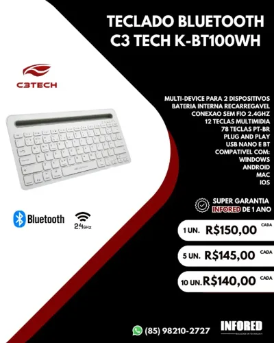 Mini Teclado Bluetooth K-BT100WH