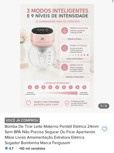 Vendo Bomba De Tirar Leite Materno Portátil Eletrica