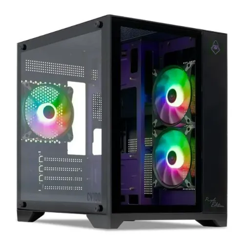 gabinete gamer mancer cv100 mid tower 3 fans lateral de vidro preto novo lacrado