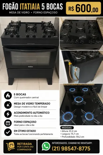Fogão 5 bocas Itatiaia preto