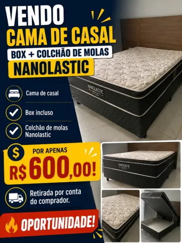 VENDO CAMA DE CASAL - BOX + COLCHÃO DE MOLAS NANOLASTIC