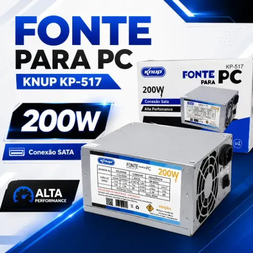 Fonte para PC ATX 200W Bivolt com SATA e Cabo Knup KP-517