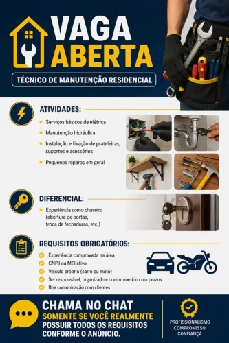 TÉCNICO DE MANUTENÇÃO RESIDENCIAL (COM EXPERIÊNCIA)