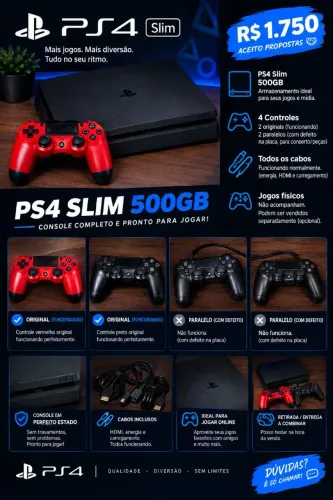 PS4 SLIM 500GB + 4 Controles