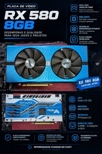 RX 580 8GB Sapphire Nitro+ | Placa de Vídeo | Excelente Estado