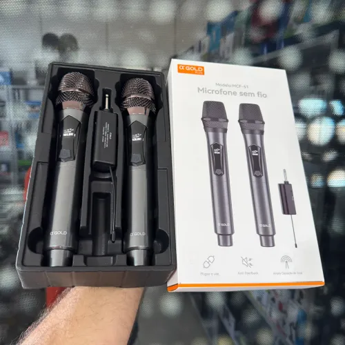 Kit 2 Microfones Sem Fio Profissional A'GOLD - Alta Fidelidade e Longo Alcance