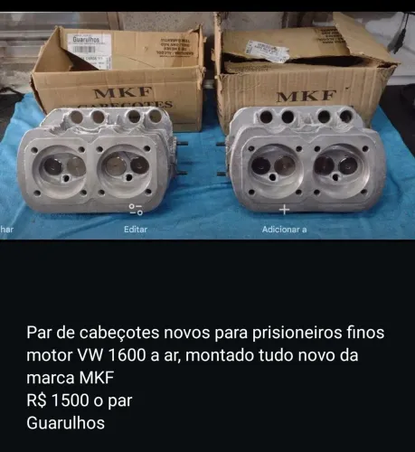 Par de cabeçotes novos para motor VW a ar 1600 (prisioneiro fino) da marca MKF