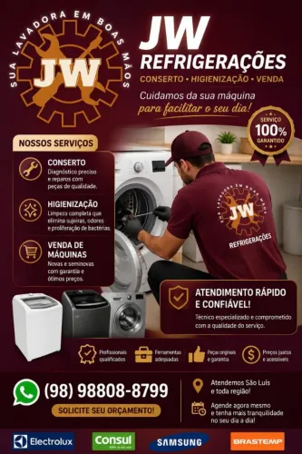 Se sua máquina de lavar quebrou chama JW REFRIGERAÇÃO  98 98808 87 99