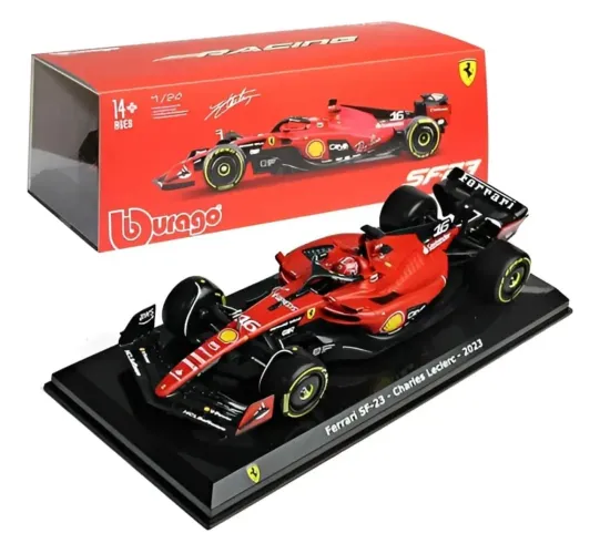 Miniatura 2023 F1 Ferrari SF-23 #16 Com Piloto Leclerc Bburago 1:24 Com Acrílico Lacrado