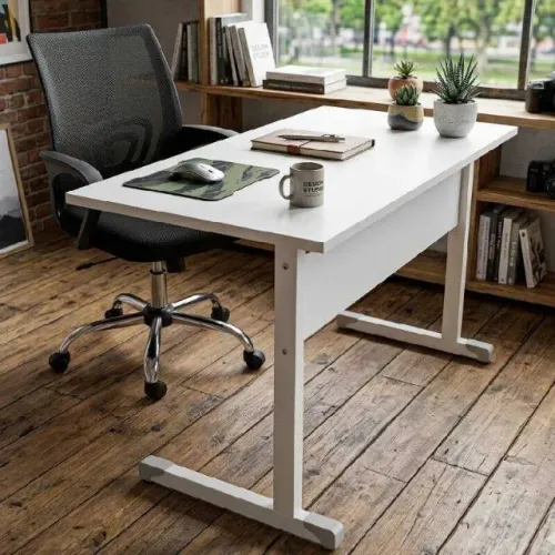 Combo Home Office Mesa Branca 120x60cm + Cadeira Basic Preta