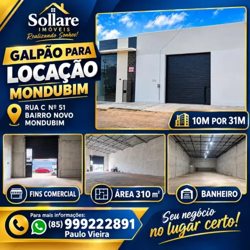 Alugo Galpão no Novo Mondubim Com 10m Por 31m e Área de 310m² Próximo a Avenida Mendel Ste