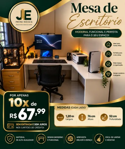 MESA L BRANCA PARA ESCRITÓRIO 