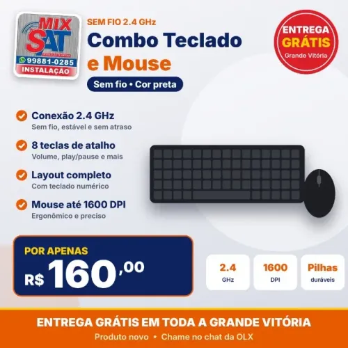 Combo Teclado e Mouse Sem Fio - Entrega Grátis