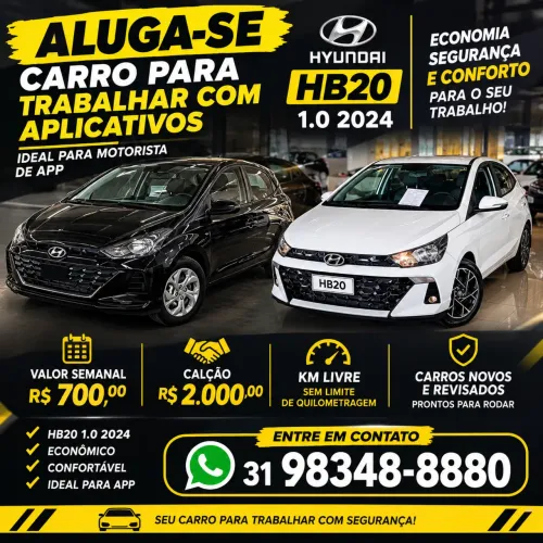ALUGUEL CARROS HB20 1.0 2024 PARA UBER E 99