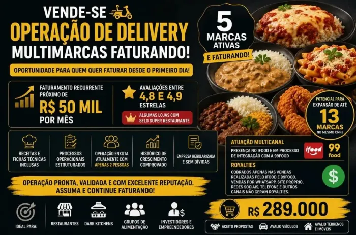 VENDE-SE OPERAÇÃO DELIVERY MULTIMARCAS JA FATURANDO