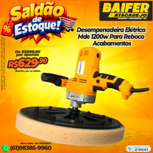 Desempenadeira 1200w Elétrica Para Acabamento em Reboco MDE Menegotti