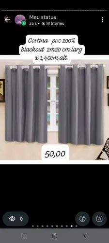 Cortina pvc 100% blackout. Cor cinza. 2m20 largura x 1m40cm alt.cm