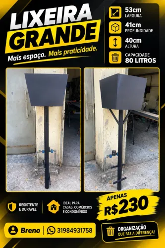 Lixeira Grande 80 Litros de Ferro - Resistente e Durável | R$230
