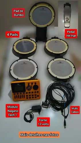 Módulo+ pads de bateria eletrônica + pedal de hit-hat bateria nagano tech 1