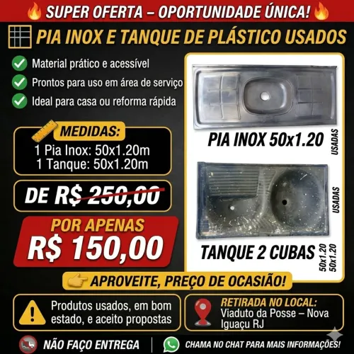 Tanque 2 cubas e uma pia de inox usada cada