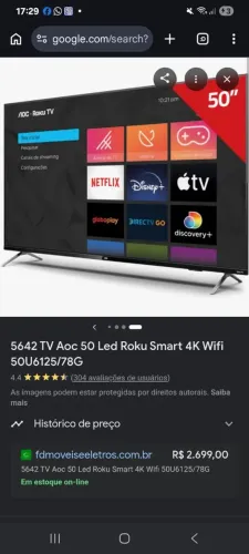 TV aoc 4k UHD  50 polegadas comando de voz 