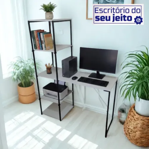 Mesa de Escritório Industrial NOVA Birô para Computador com Estante Multiuso Notebook Game