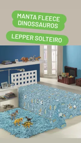 Manta Fleece Dinossauros Lepper solteiro