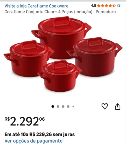Conjunto Ceraflame Cookware Clear+ 4 Peças (Indução) - Pomodoro - novo na caixa