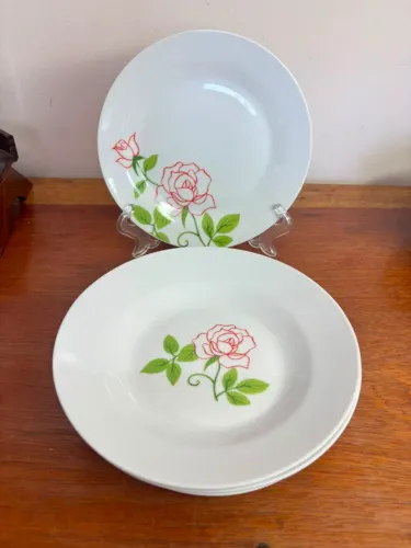 Lindos pratos, em porcelana com policromia floral - 04 pratos