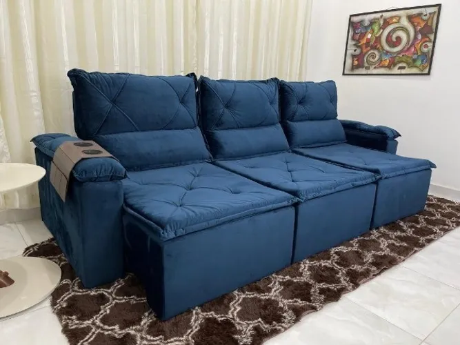 Sofá Retrátil e Reclinável Lord 2.80m Azul Até 12x - Frete Grátis
