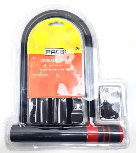 Cadeado Paco Tipo U Lock Reforçado - 240 x 180mm com Chave 9558