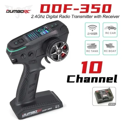 Rádio Controle DumboRc Ddf-350, 2.4G, 10Ch C/ Receptor de 10 Canais, Tela LCD sistema FHSS