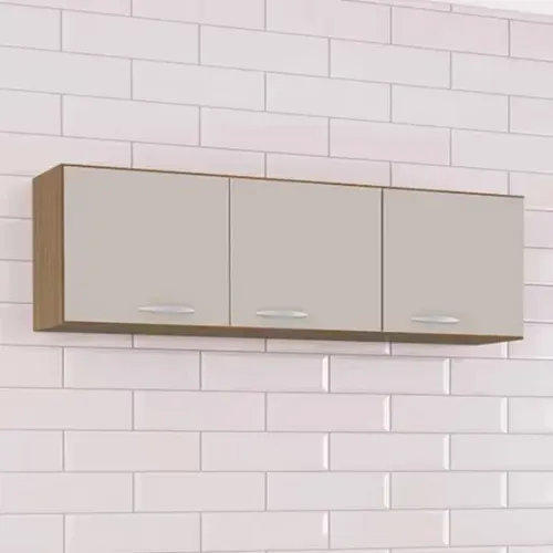 Armário Aéreo para Cozinha 3 Portas 120 cm Branco Brilho - Poquema