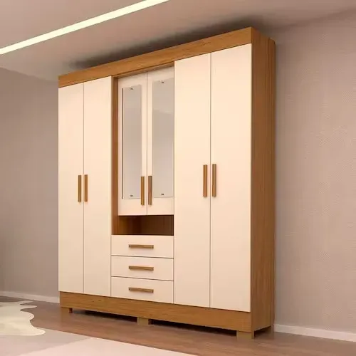 Guarda Roupa Casal 100% Mdf Com Espelho 6 Portas 3 Gavetas Débora Nature/Off White