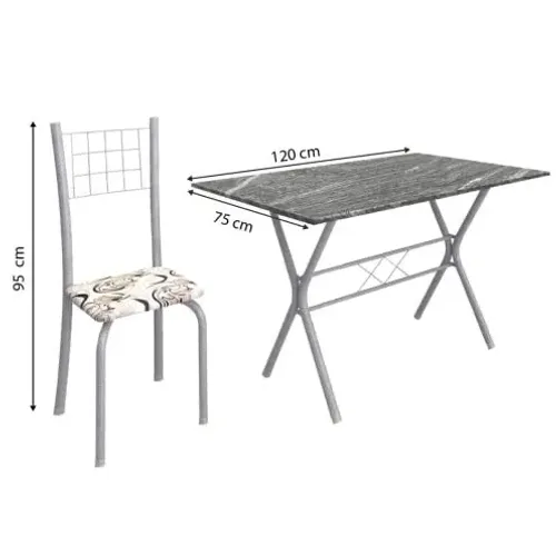 Mesa de cozinha 120x80 em mármore tubular 4 lugares 