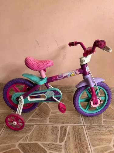 Bicicleta Infantil Disney Princesas Aro 12 - Rosa e Branco