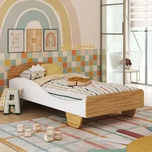 Cama Infantil Peroba Sol 100% MDF Branco Brilho/Amêndoa <br>
