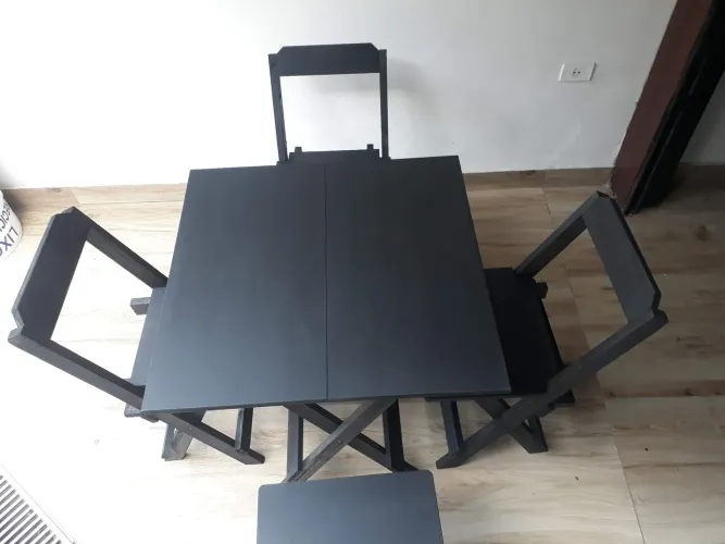 Mesa Dobrável + 4 Cadeiras cor preto direto do fabricante