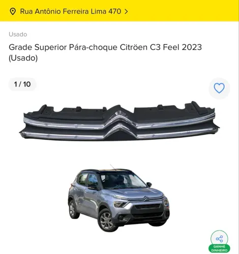 Grade superior pára-choque dianteiro c3 Feel 2023 