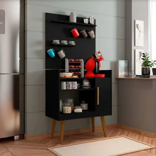 APARADOR CANTINHO DO CAFÉ COM PÉS PALITO RETRÔ + PAINEL - 0.68 CM - BECHARA
