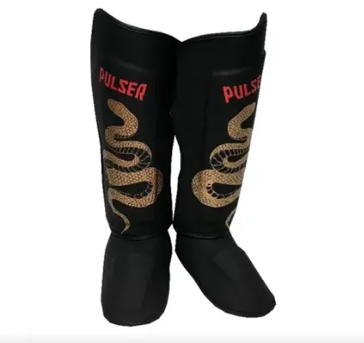 Caneleira dragon Pulser profissional de couro para Kickboxing Muay Thai MMA
