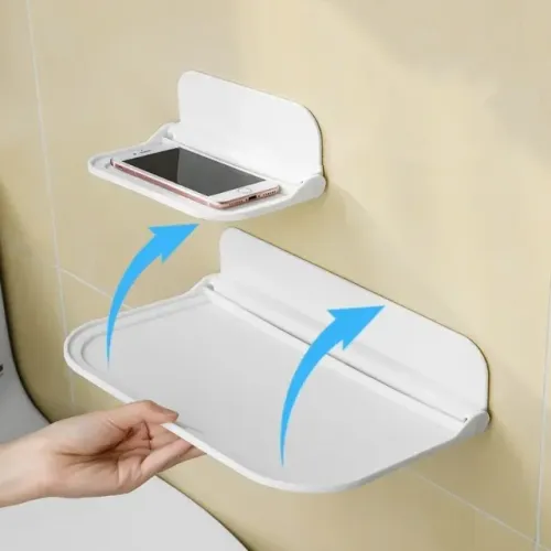 Dobrável Wall Mounted Prateleira para Banheiro, armazenamento Rack, P