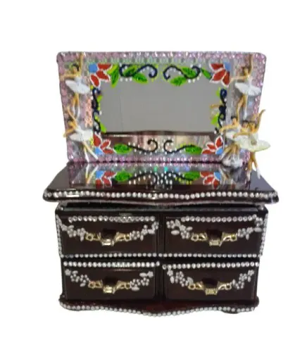 Porta joia caixa de música madeira com bailarinas 3 spelhos 2 gavetas Tam:30cm por 25cm 